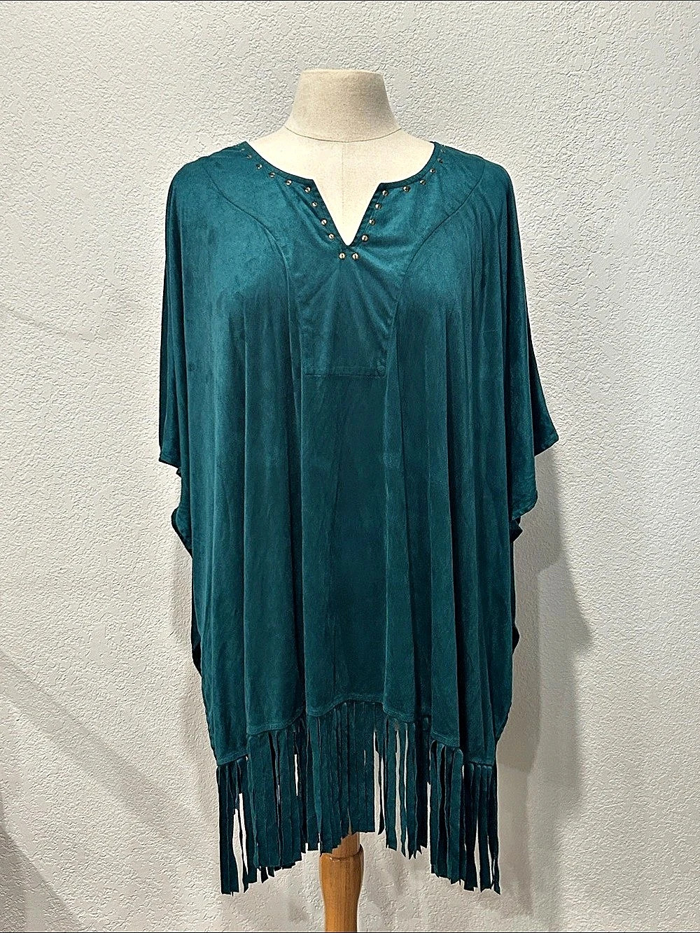 Catherines Blush Label Teal Fringe Tunic Size 1X Like New